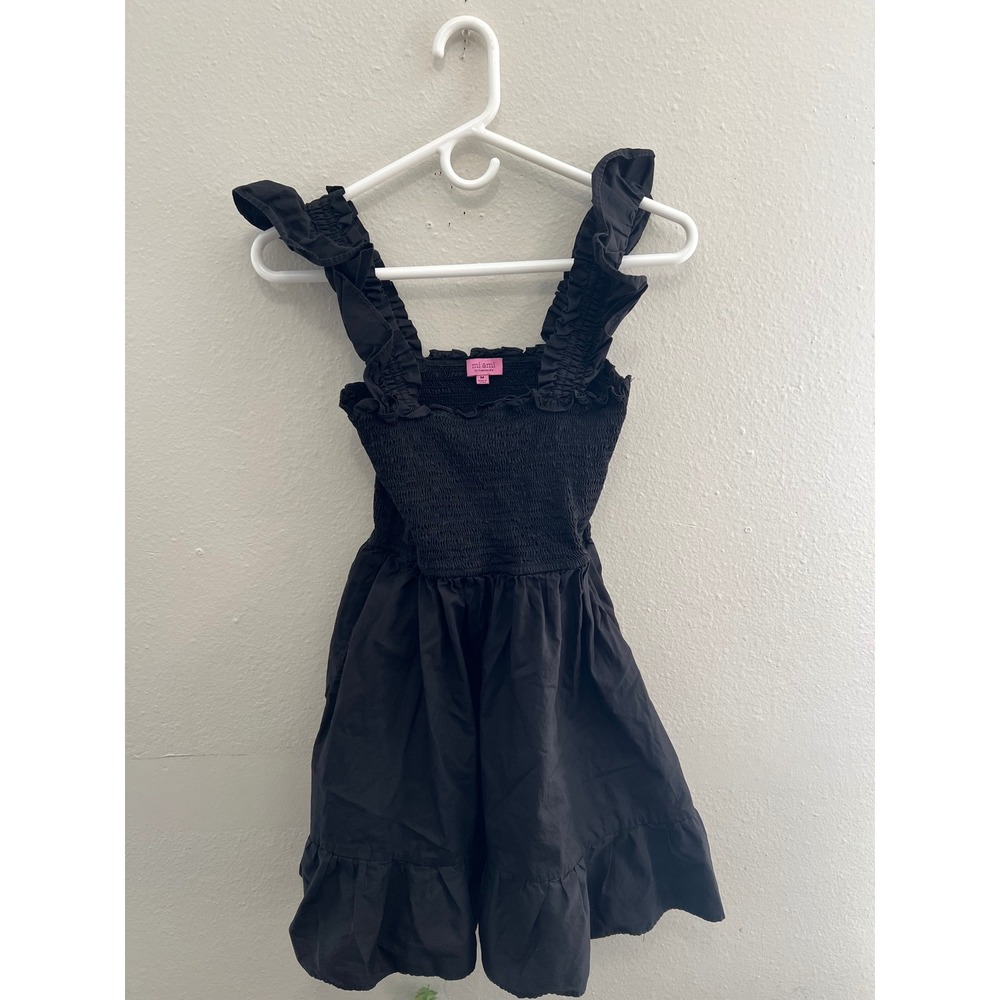 Mi Ami Francesca's Black Smocked Mini Dress M Ruffle Strap Cottagecore
